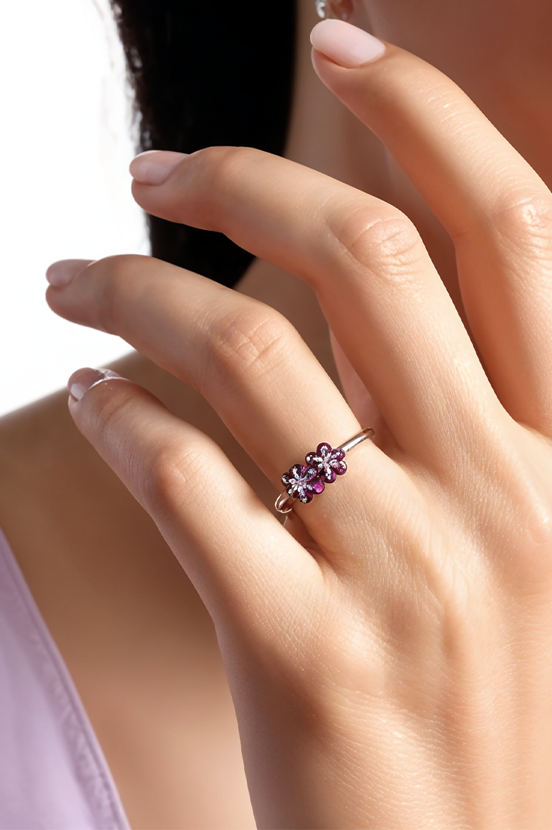 Ruby Petal 92.5 Sterling Silver Ring