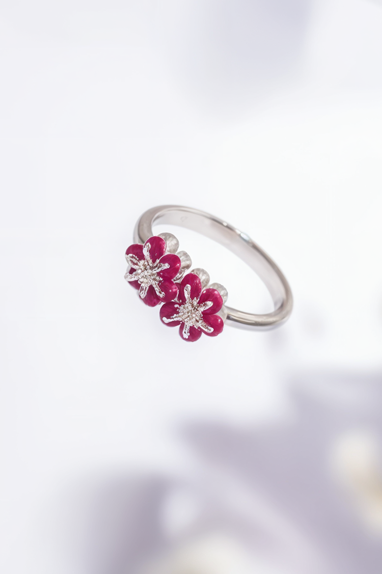 Ruby Petal 92.5 Sterling Silver Ring