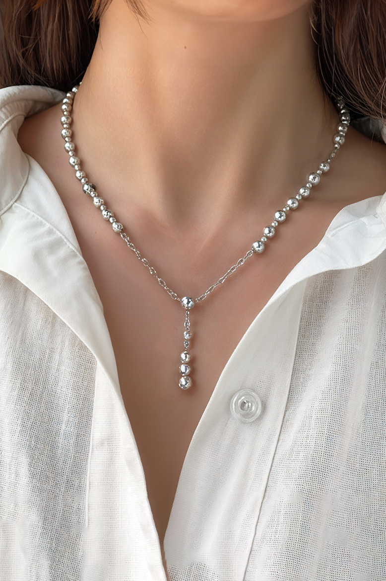 Moonlit Drop Bead 92.5 Silver Chain