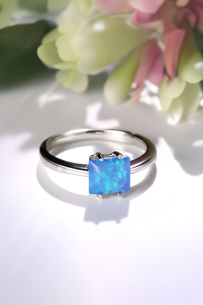 Ocean Glint Blue Opal 92.5 Sterling Silver Ring