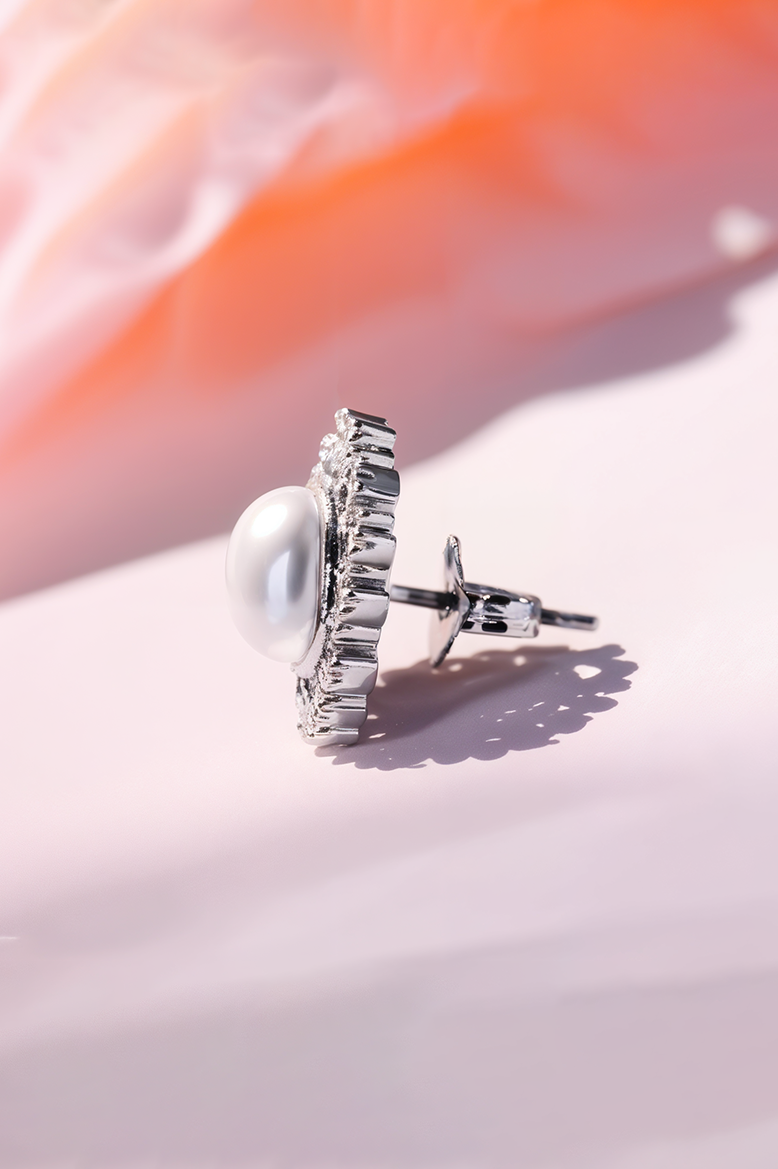 Lustrous Pearl & Diamond Halo Stud Earrings
