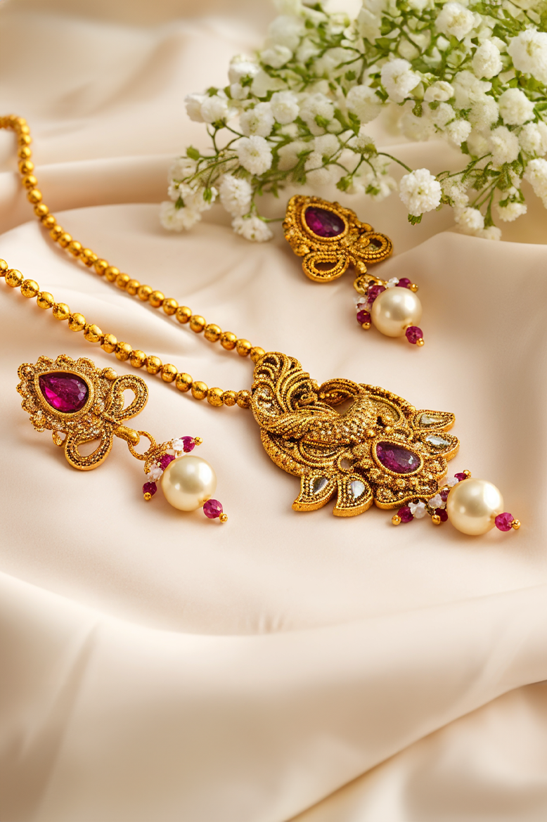 Mayura Ruby Antique Necklace Set
