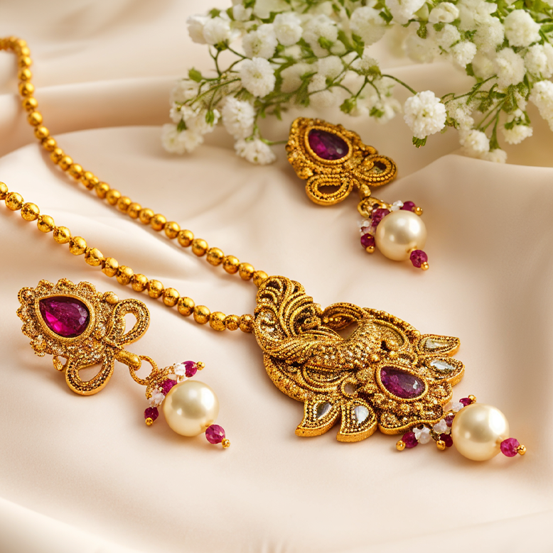 Mayura Ruby Antique Necklace Set