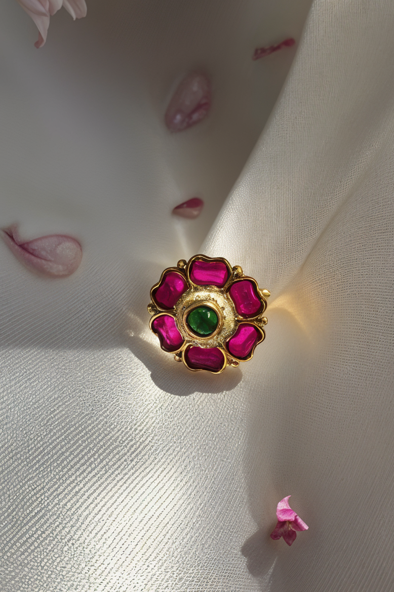 Kesar Lotus Heritage Kundan Ring