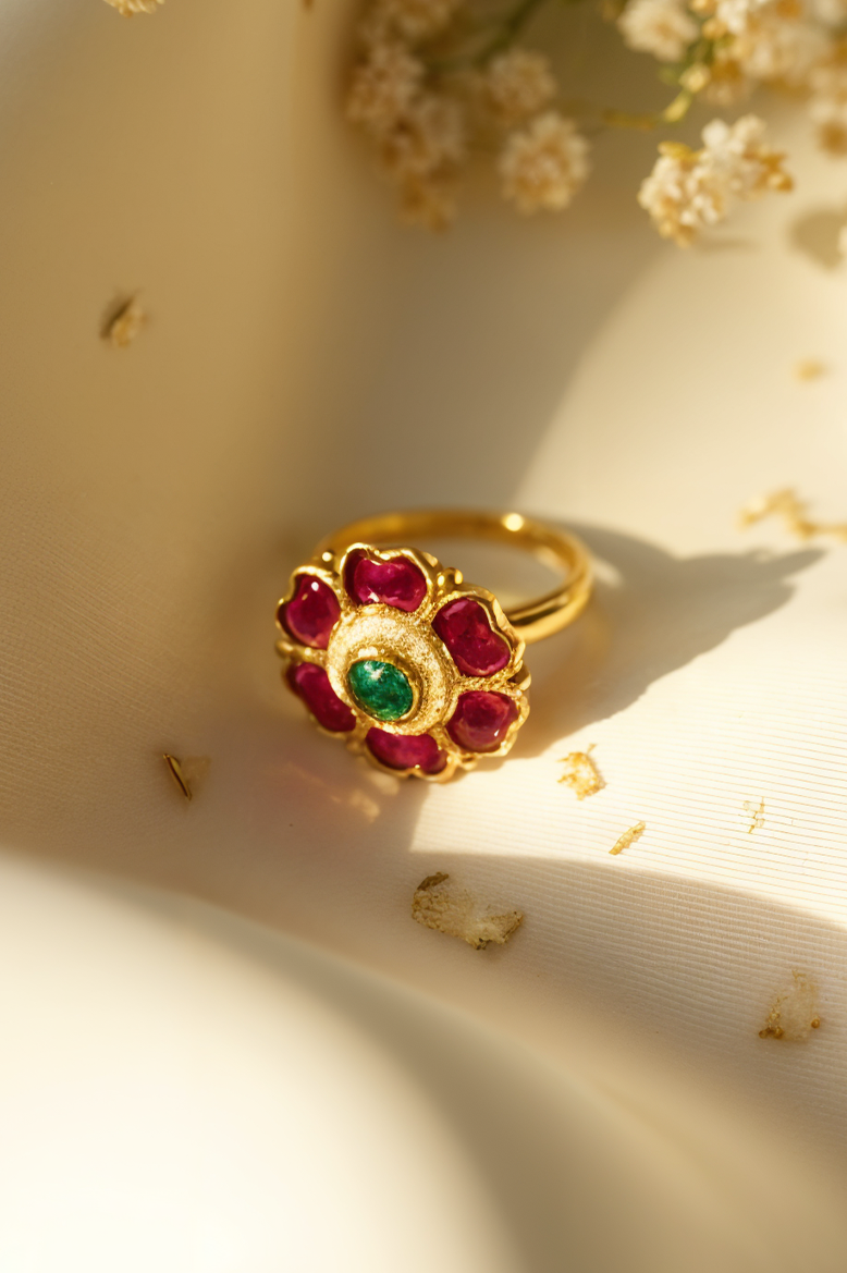 Kesar Lotus Heritage Kundan Ring