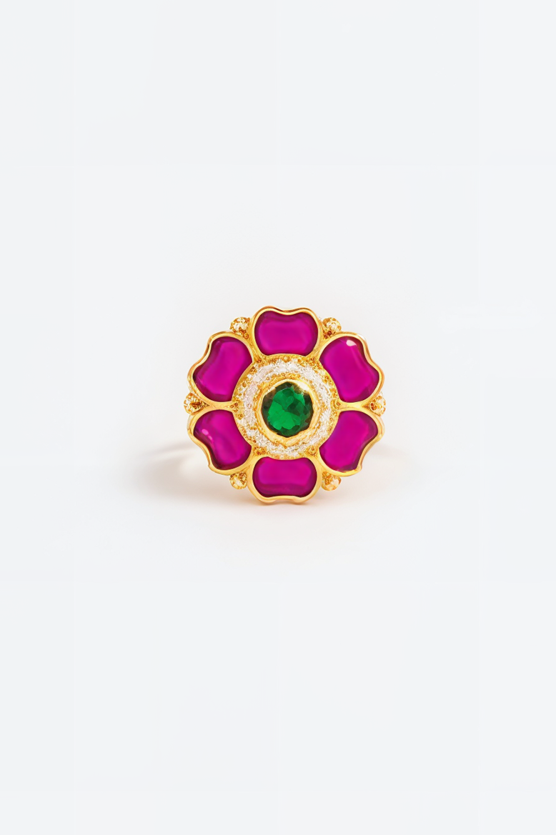 Kesar Lotus Heritage Kundan Ring