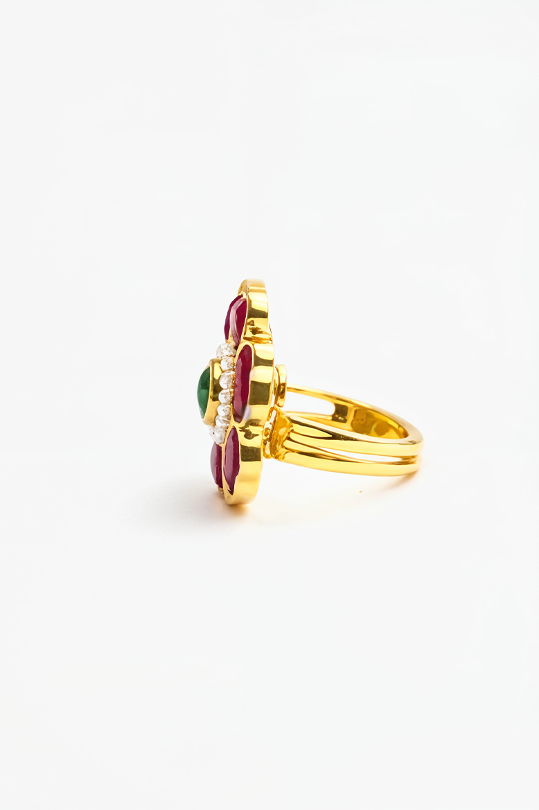 Kesar Lotus Heritage Kundan Ring