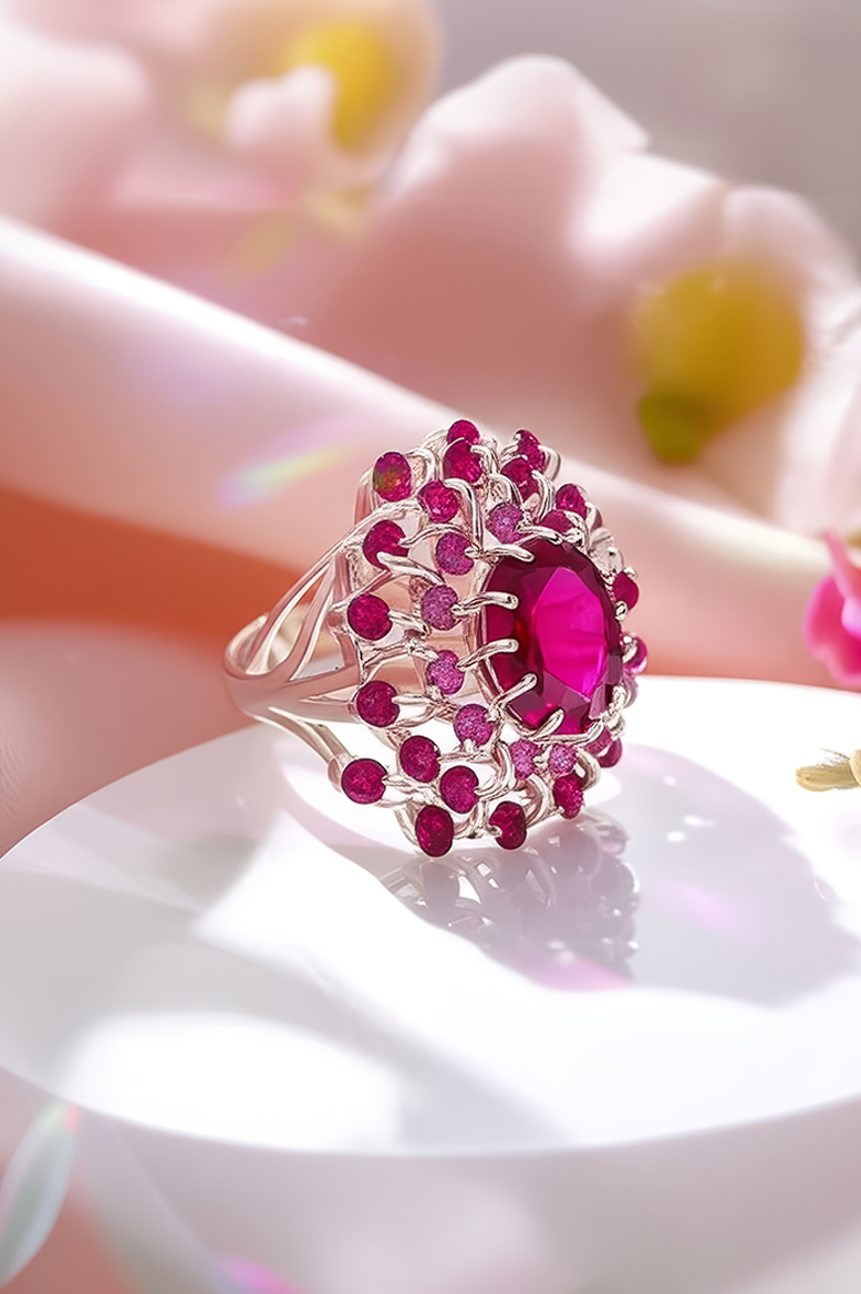 Ruby Bloom Dancing Stone 92.5 Sterling Silver Ring