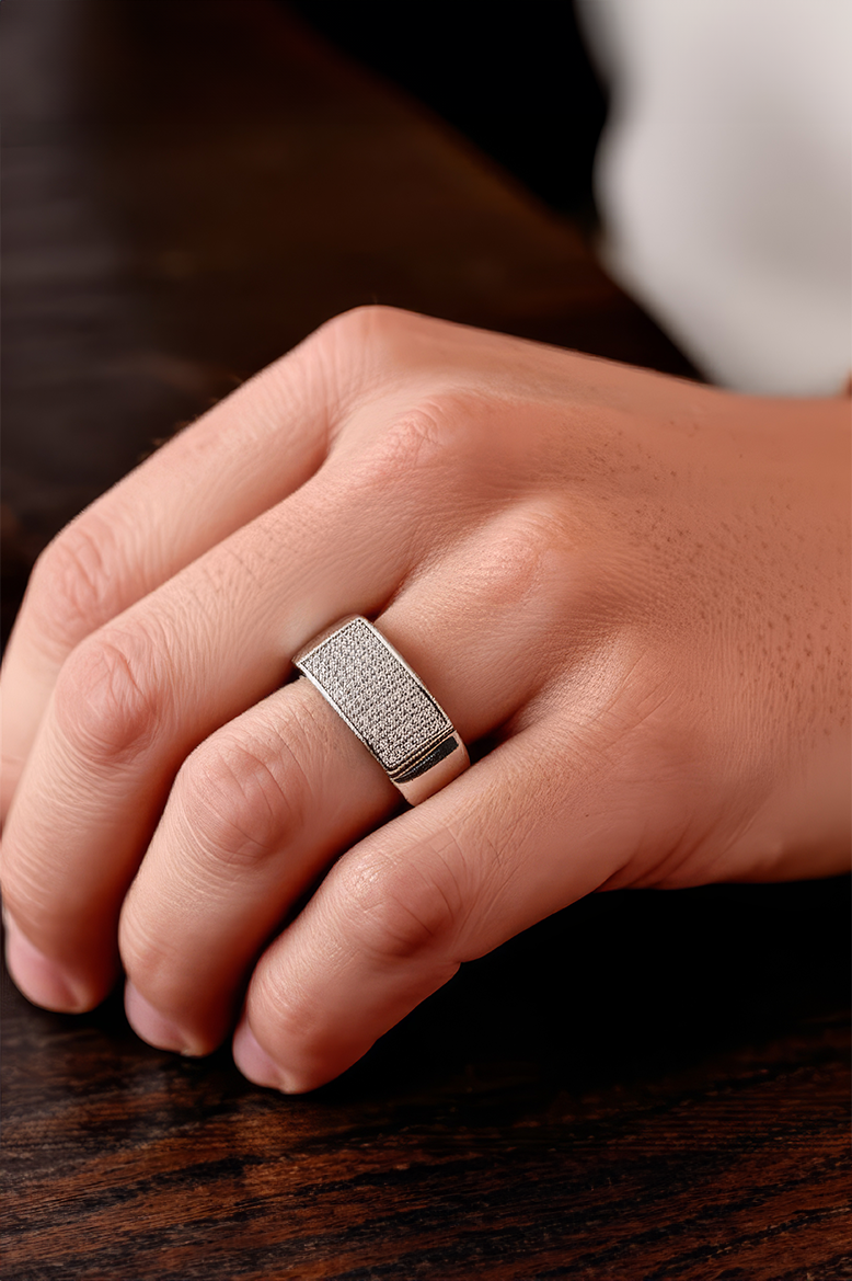 Titan Curve CZ Embedded 92.5 Sterling Silver Ring