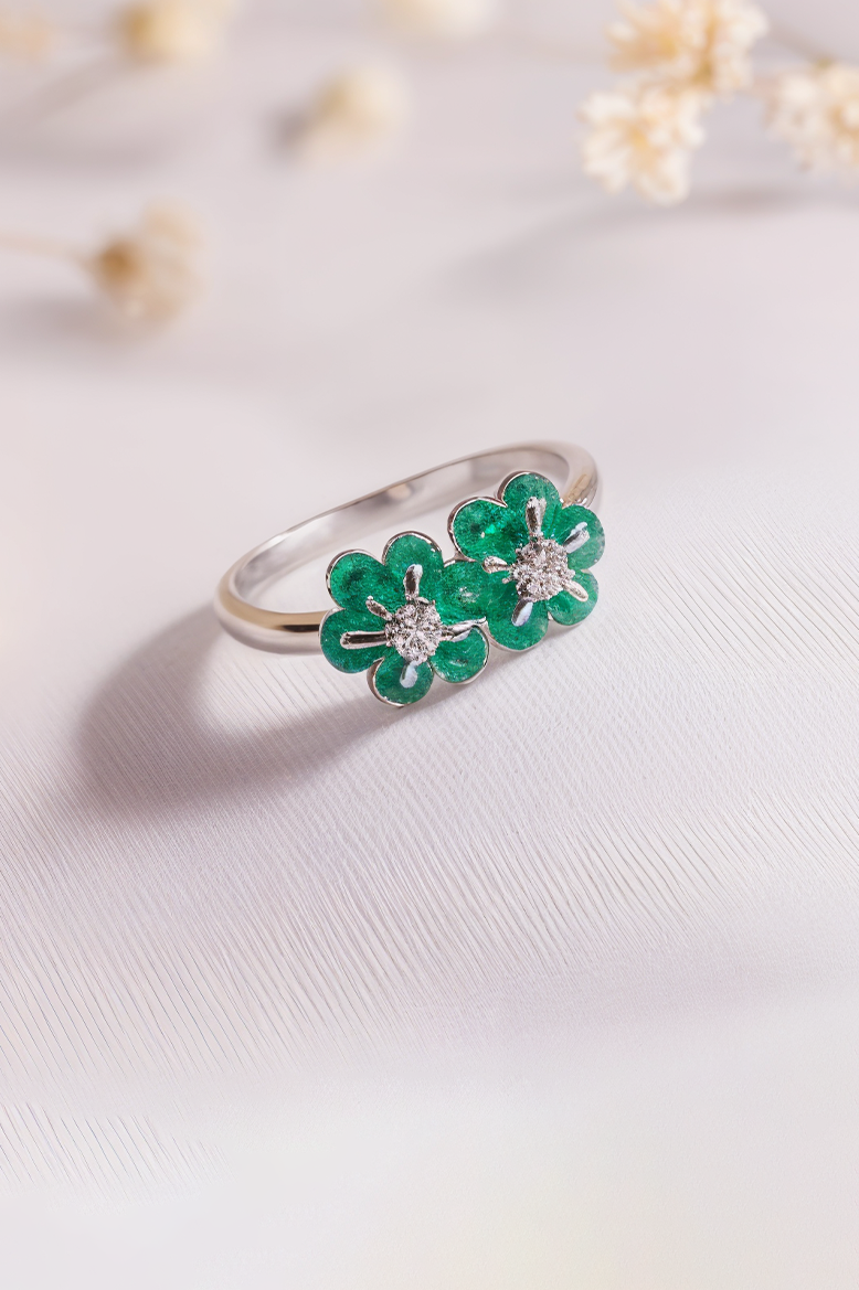 TwinPetal Charm 92.5 Sterling Silver Ring