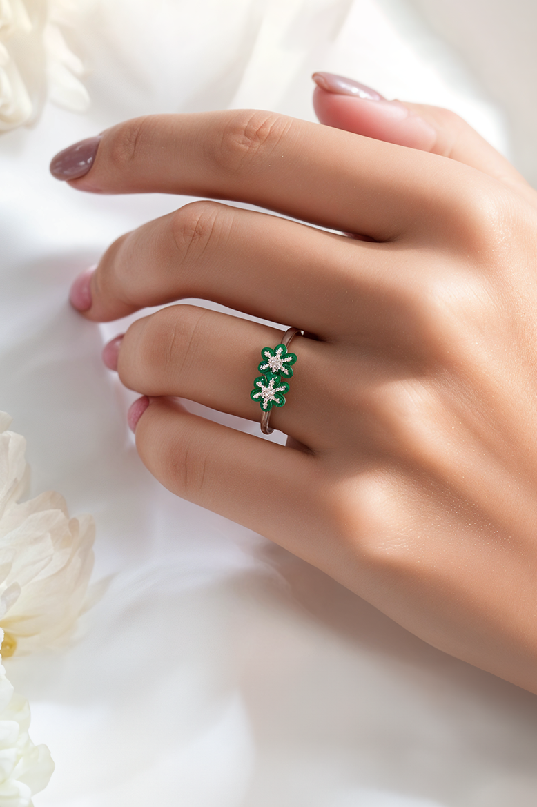 TwinPetal Charm 92.5 Sterling Silver Ring