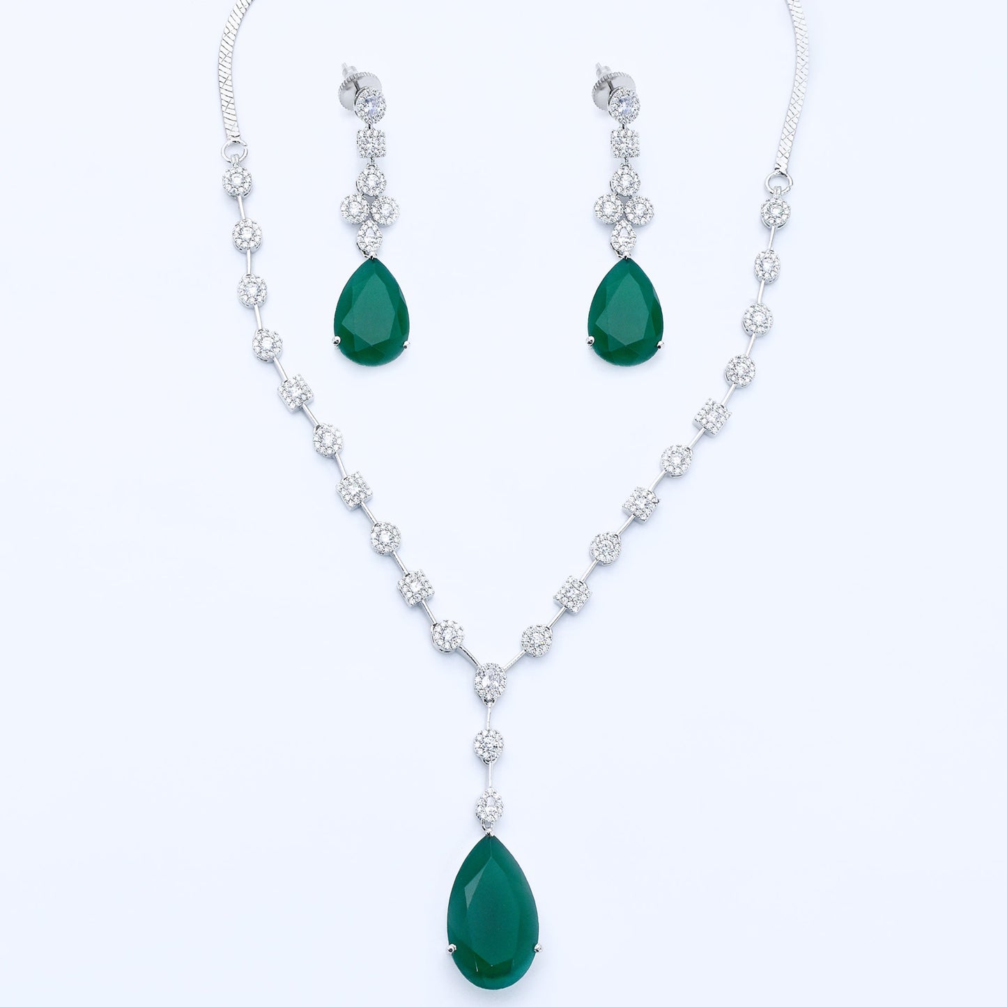 Emerald Teardrop Pendant Necklace Set