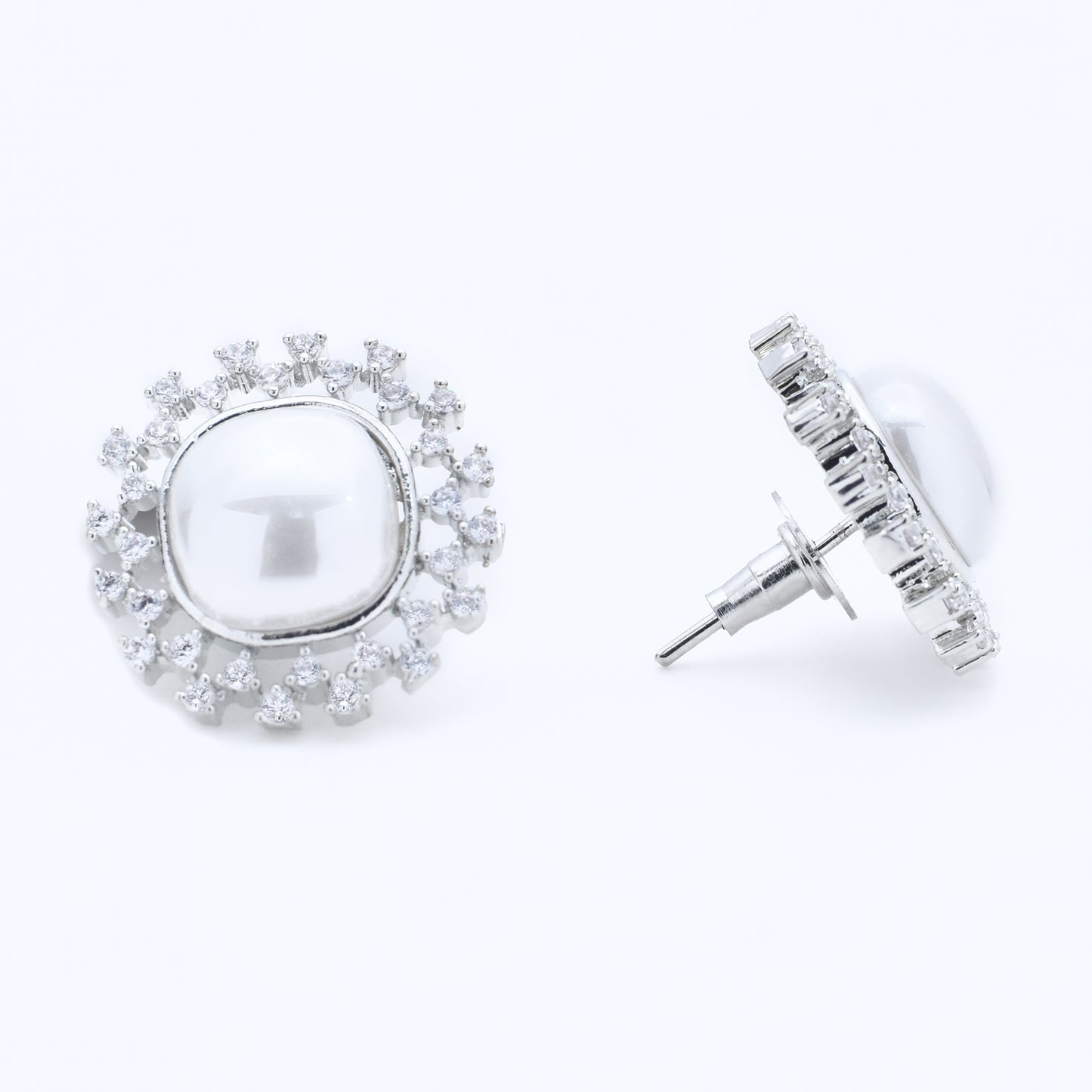 Lustrous Pearl & Diamond Halo Stud Earrings