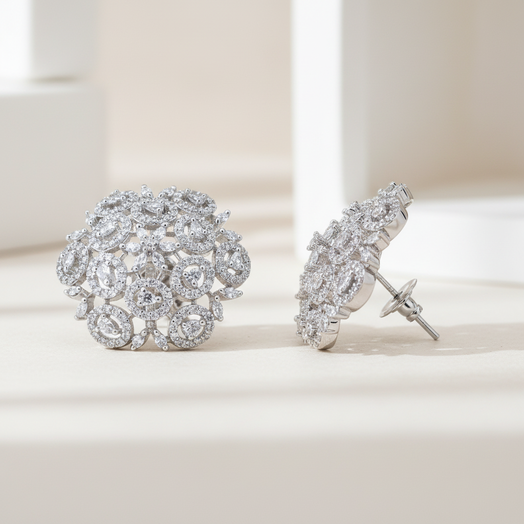 Floral Diamond Cluster Studs