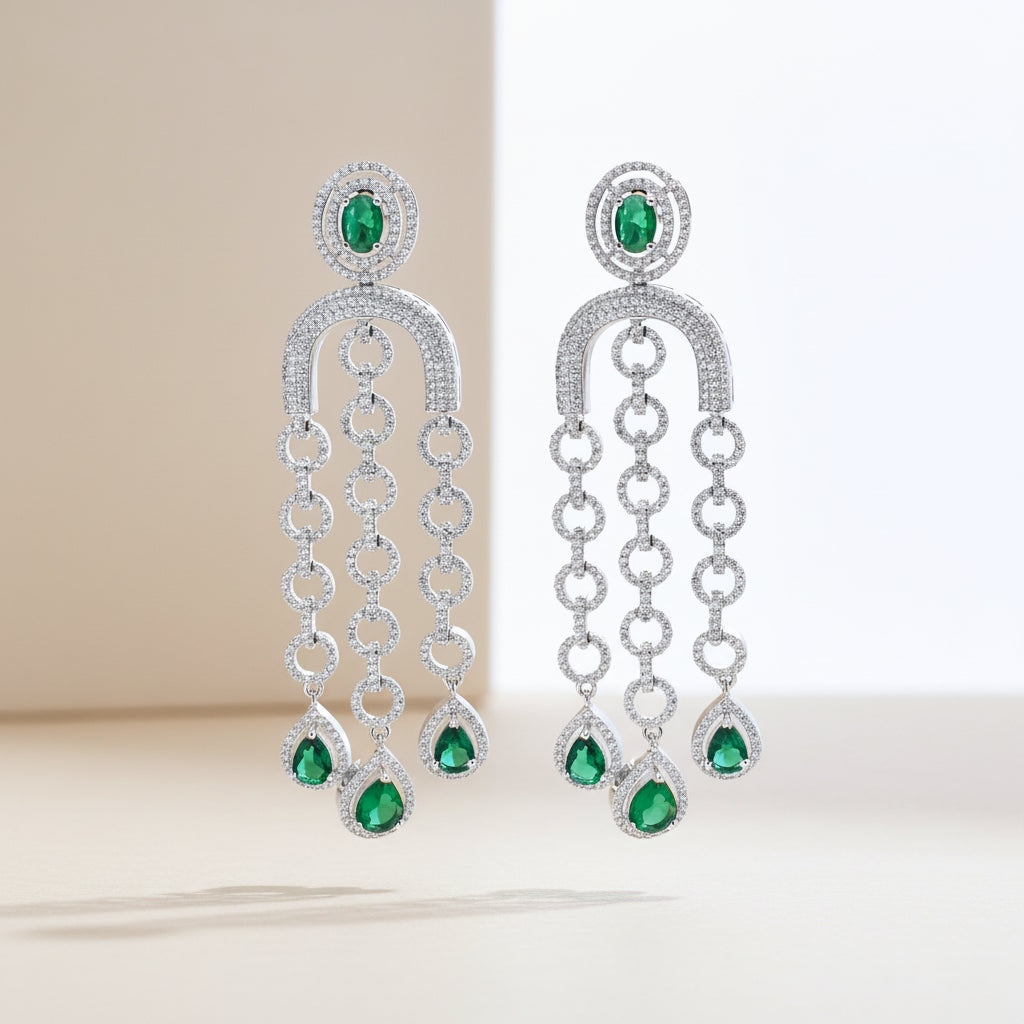 Emerald Cascade Chain Earrings