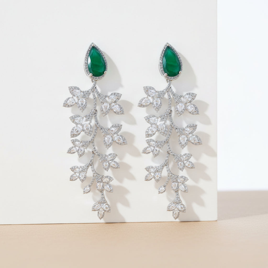 Emerald Vine Diamond Earrings