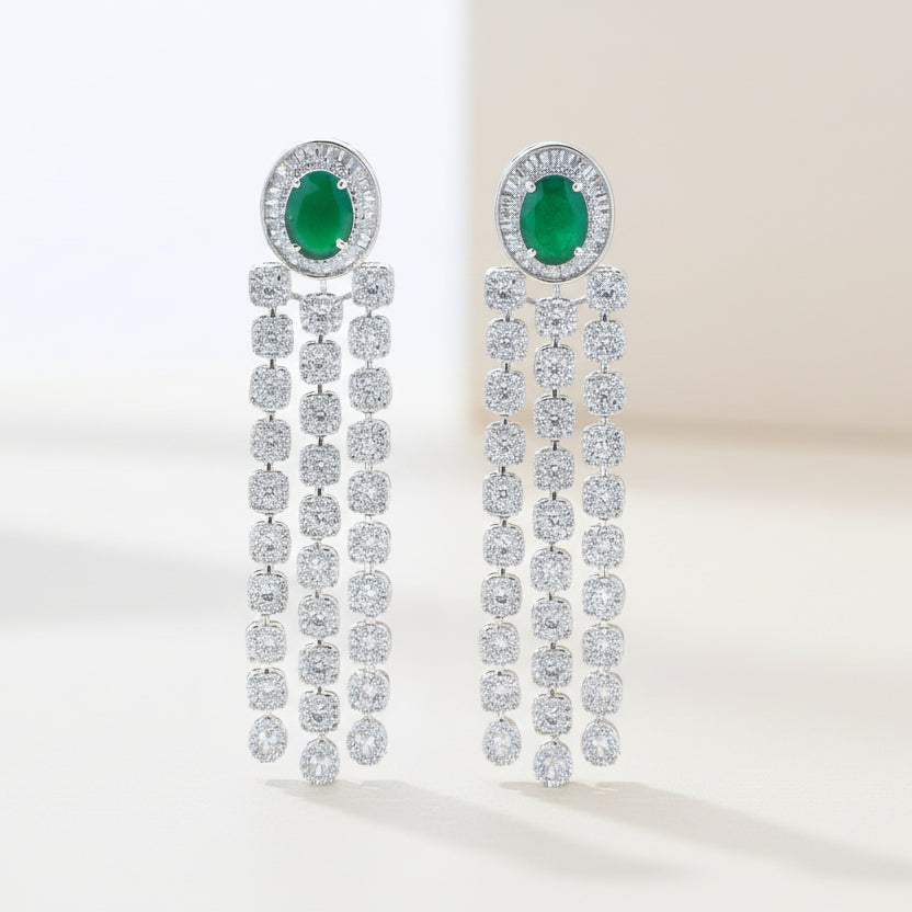 Emerald Cascade Diamond Earrings