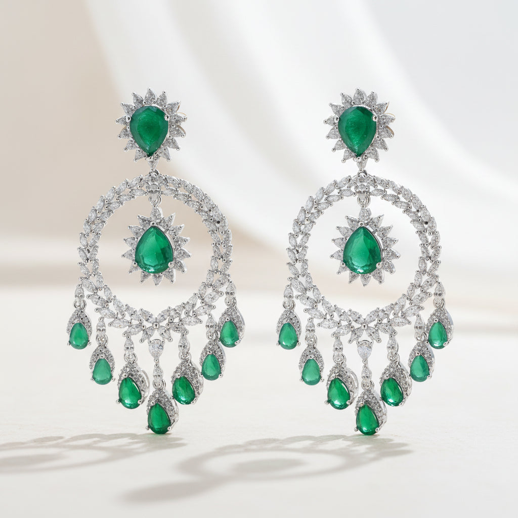 Emerald Sunburst Chandbali Earrings