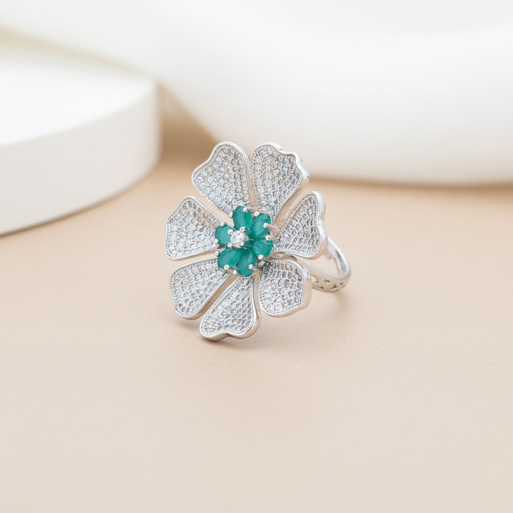 Diamond Flower Petals Ring