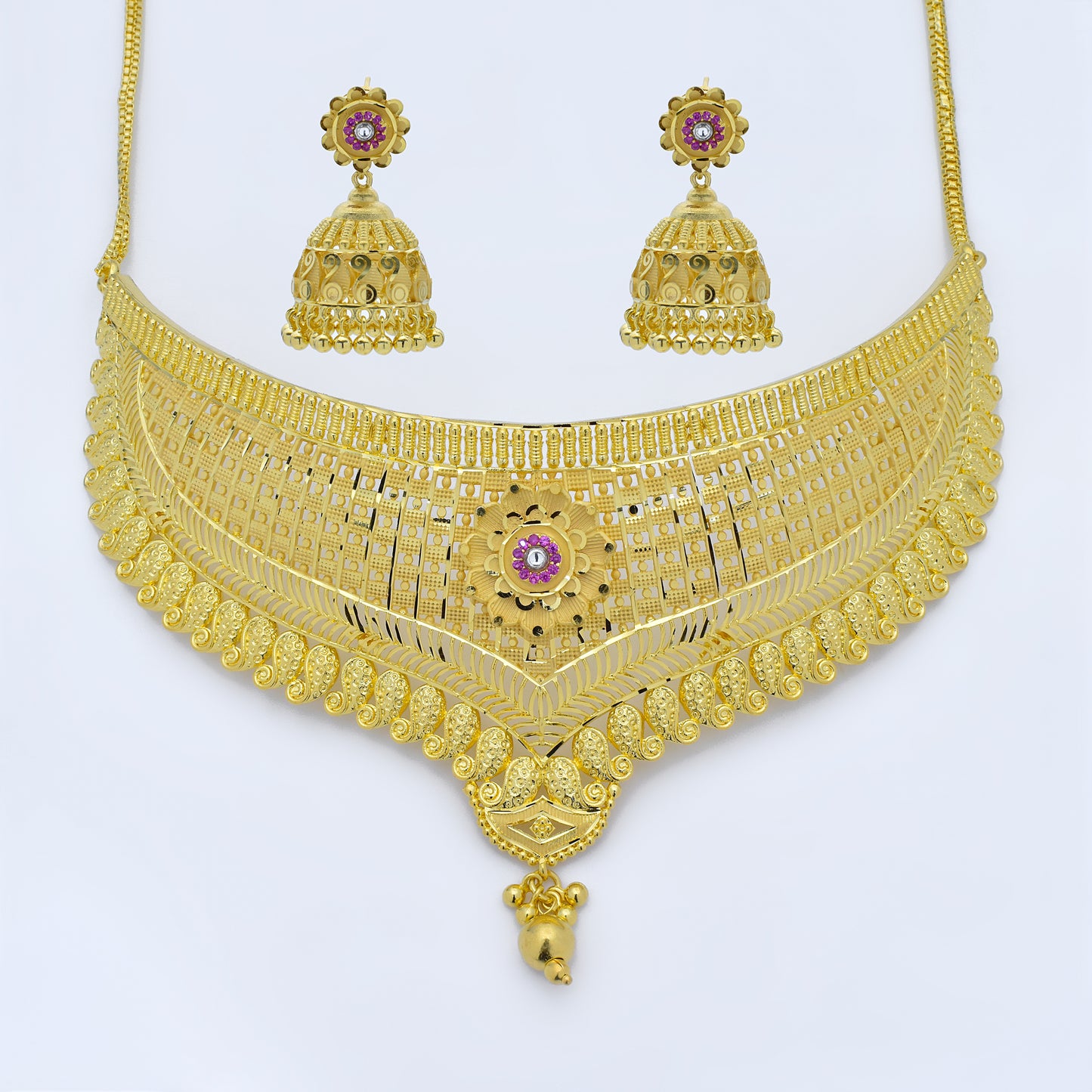 Regal Gold Choker Set with Jhumkas