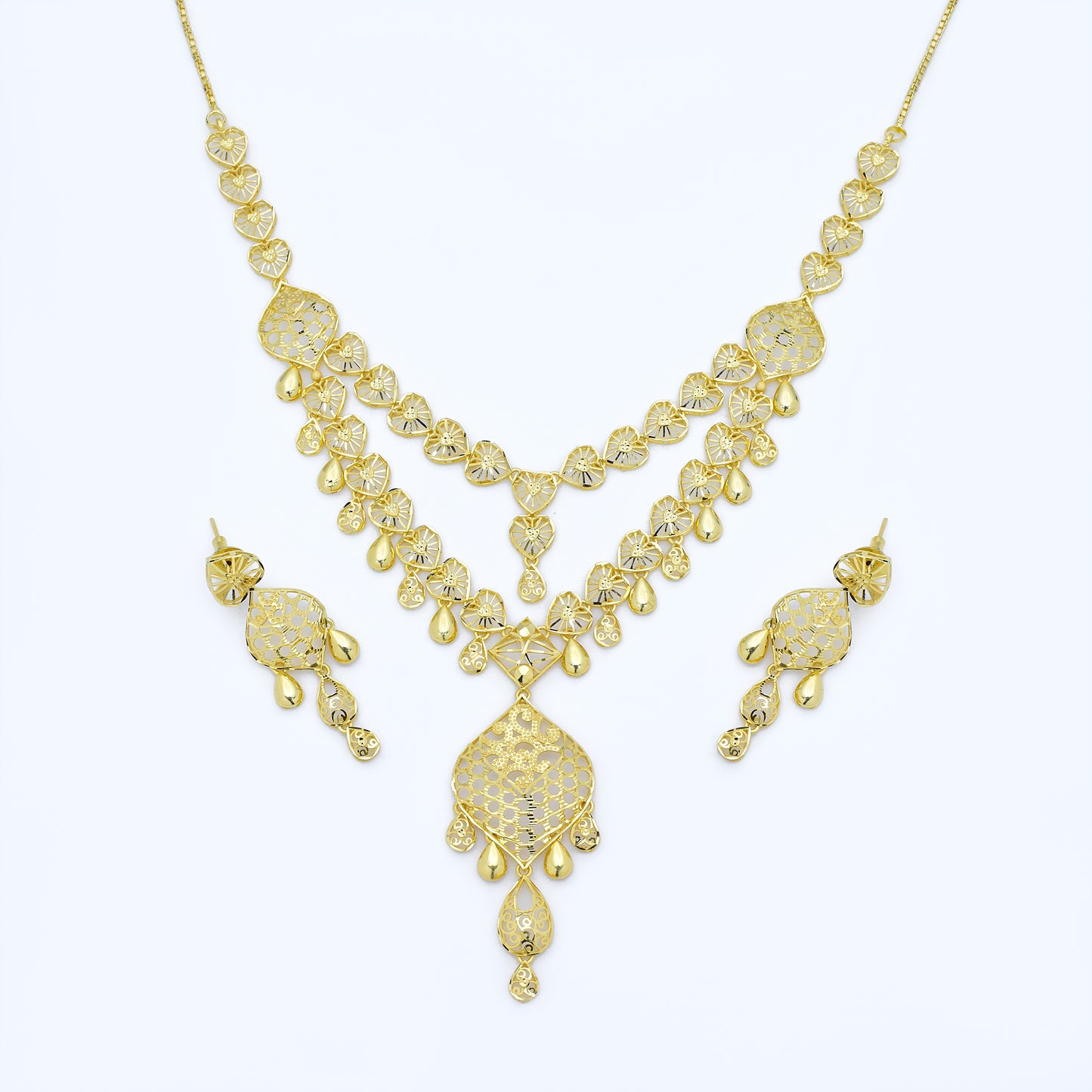 Golden Cascade Layered Dubai Necklace Set