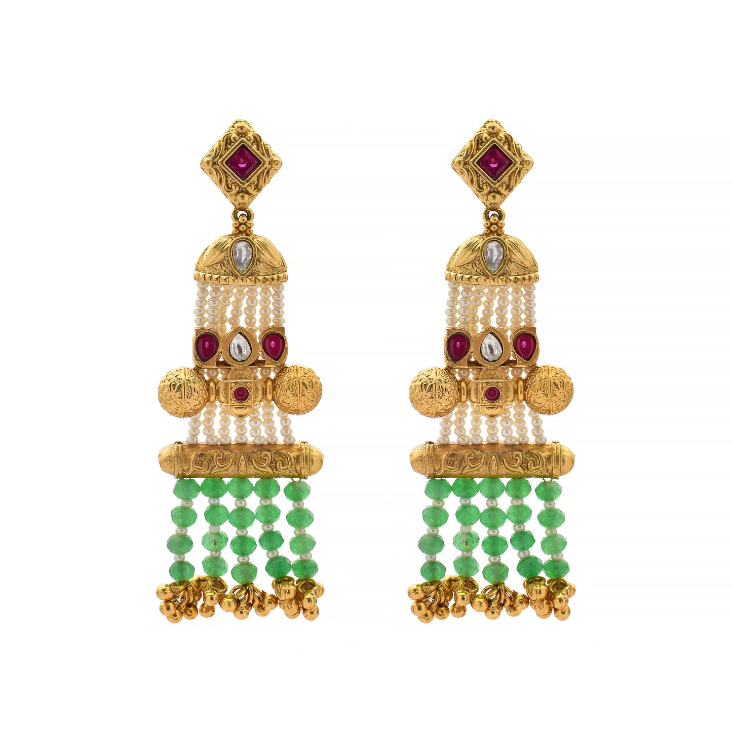 Majestic Emerald & Kundan Temple Necklace Set