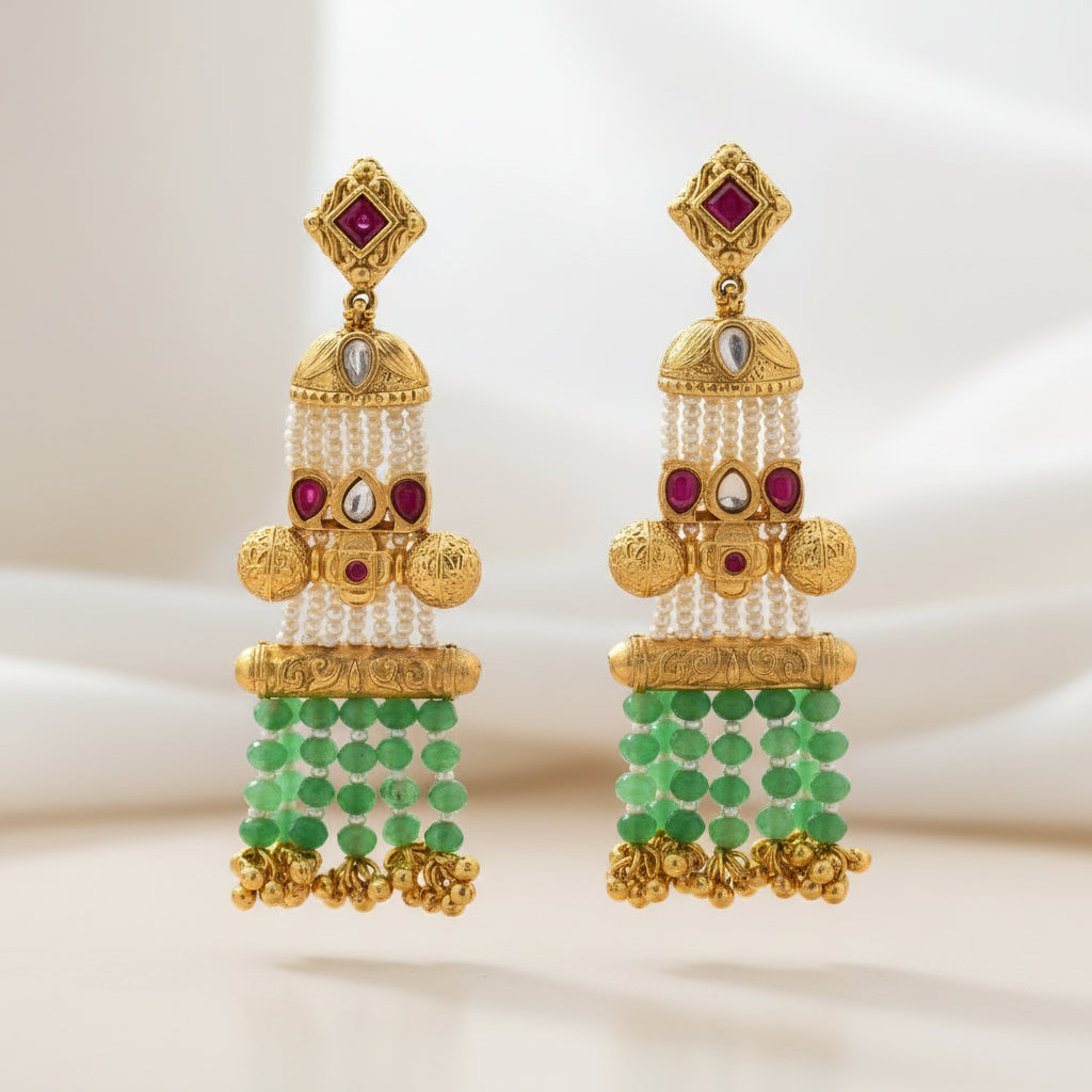 Majestic Emerald & Kundan Temple Necklace Set