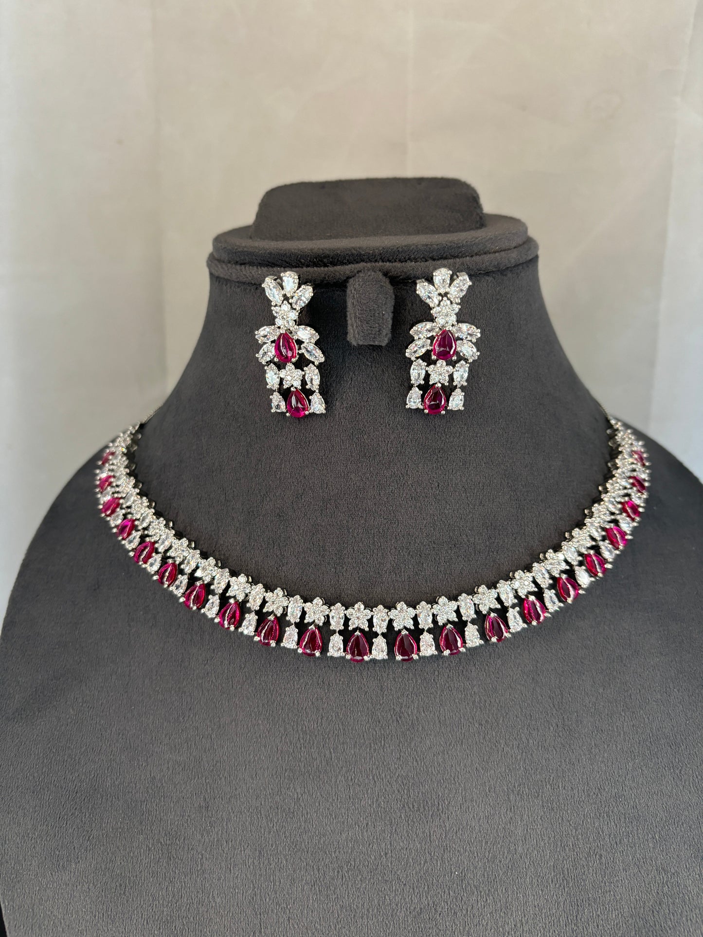 Elegant Ruby and Diamond Choker Necklace Set