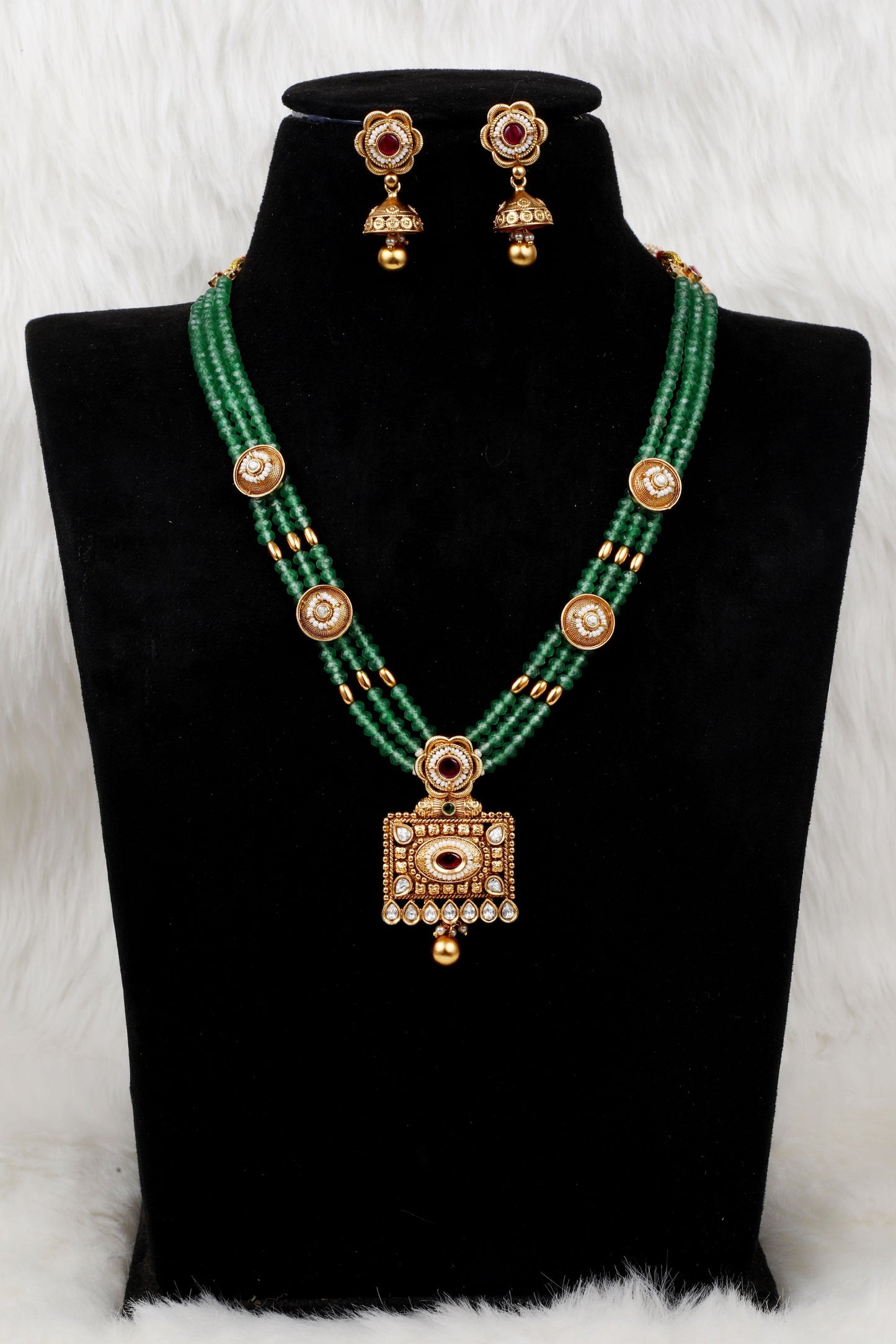Floral Pearl Necklace with Ruby Accents