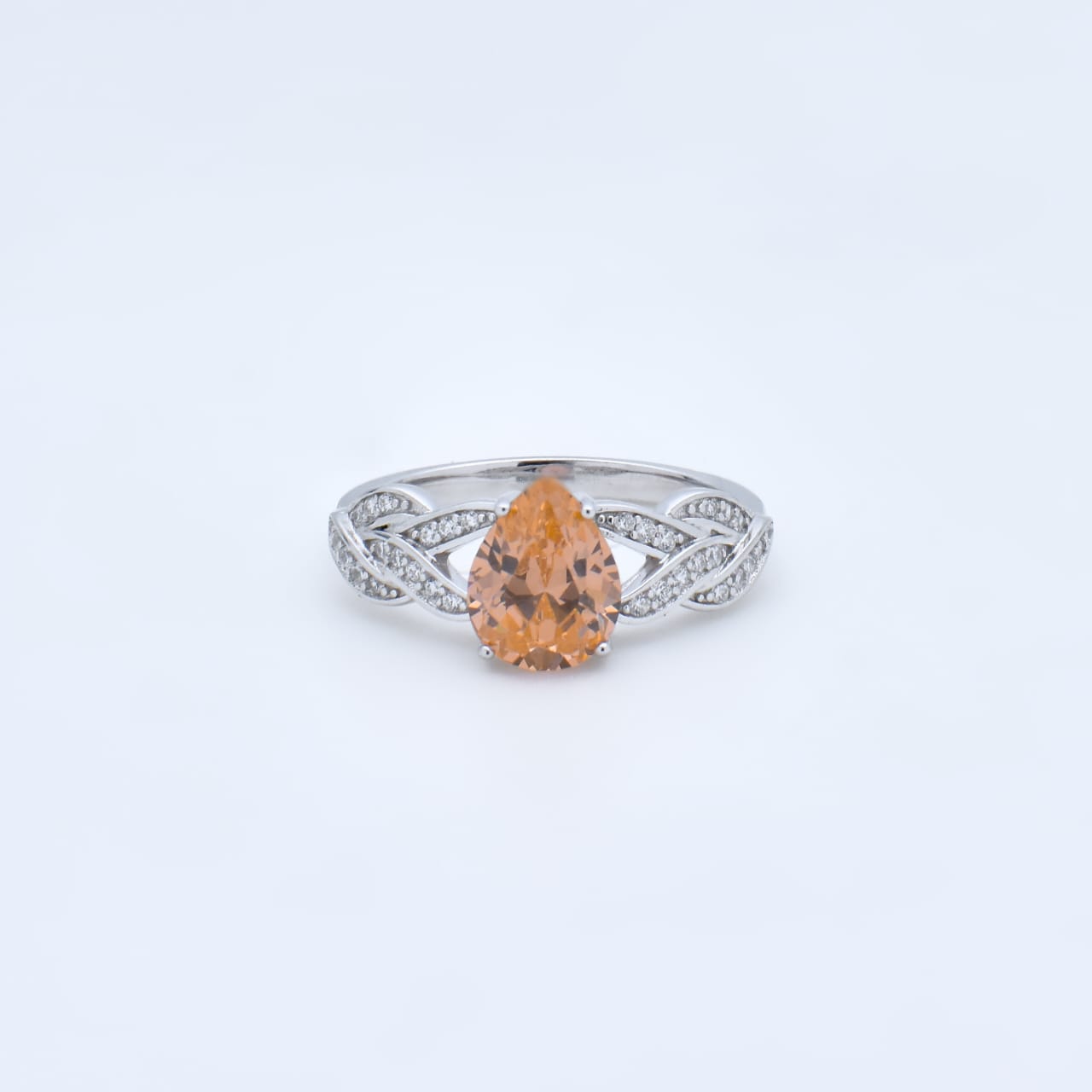 Champagne Sparkle Teardrop 92.5 Sterling Silver Ring