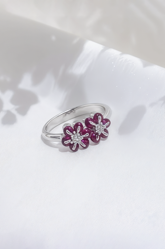 Ruby Petal 92.5 Sterling Silver Ring