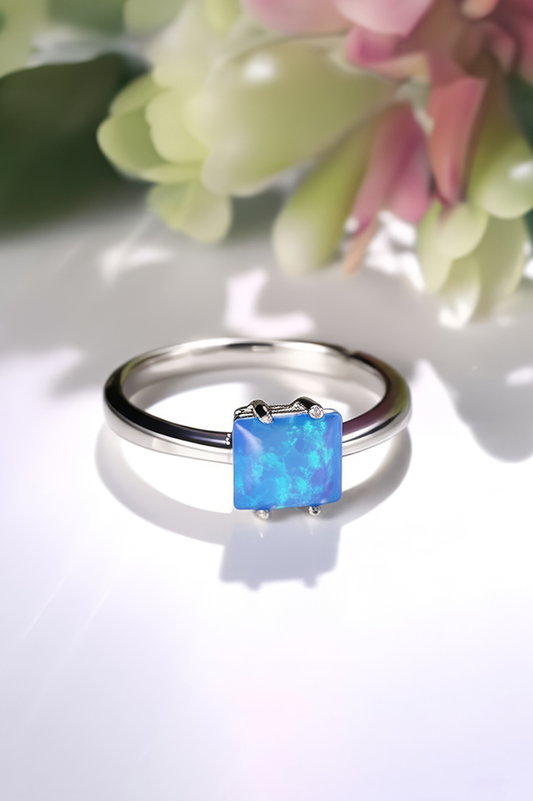 Ocean Glint Blue Opal 92.5 Sterling Silver Ring