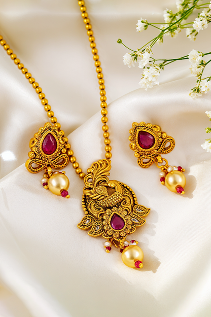 Mayura Ruby Antique Necklace Set