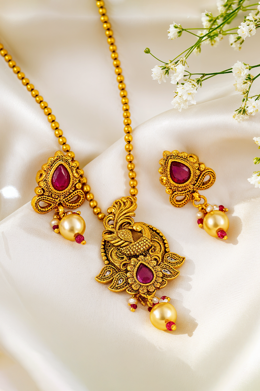 Mayura Ruby Antique Necklace Set