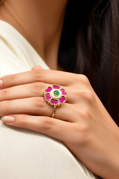 Kesar Lotus Heritage Kundan Ring