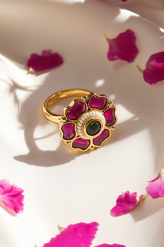 Kesar Lotus Heritage Kundan Ring
