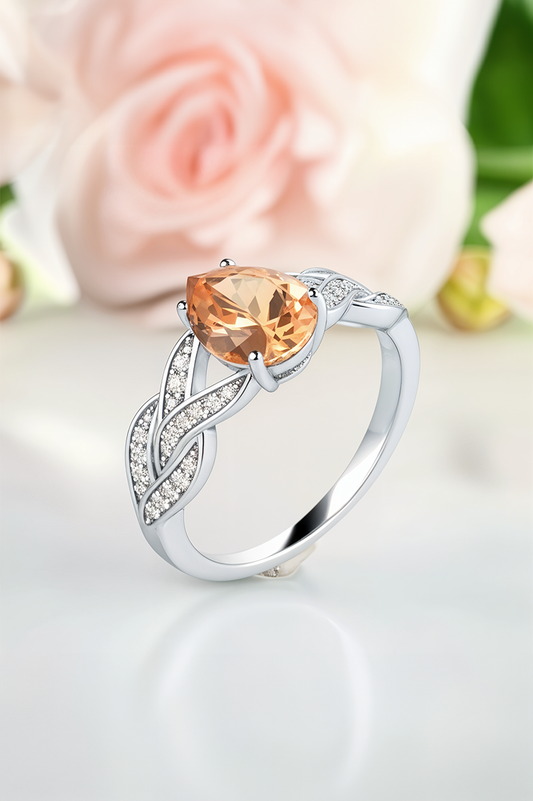 Champagne Sparkle Teardrop 92.5 Sterling Silver Ring