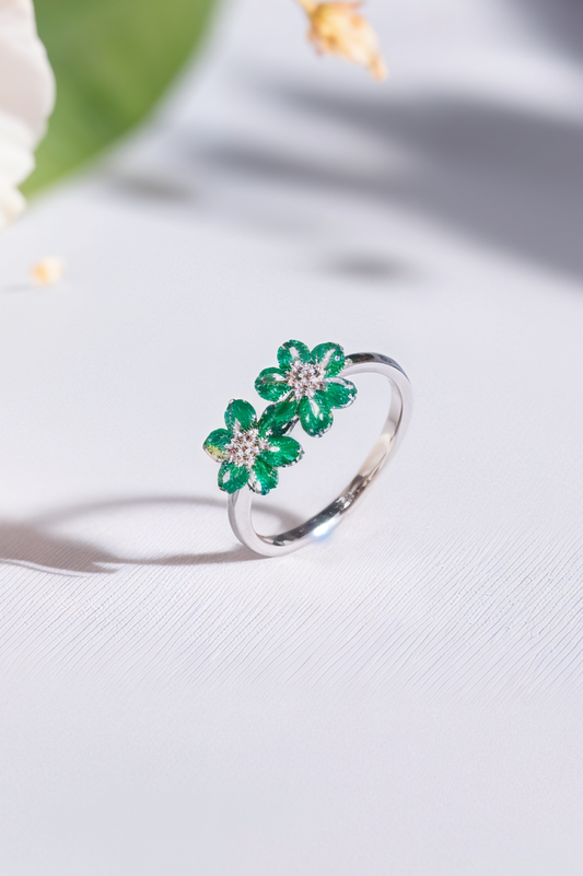 TwinPetal Charm 92.5 Sterling Silver Ring