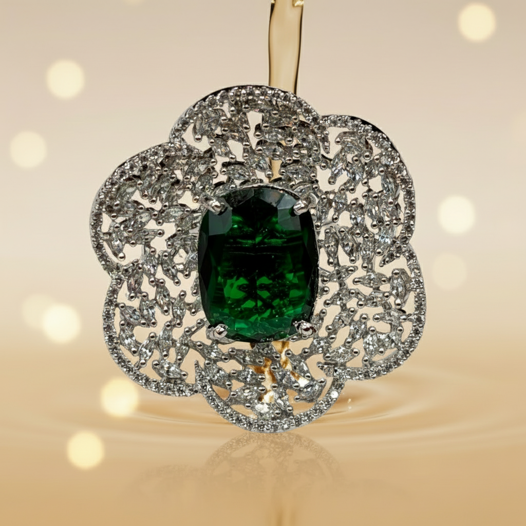 Diamond Emerald Flower Ring