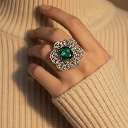 Diamond Emerald Flower Ring