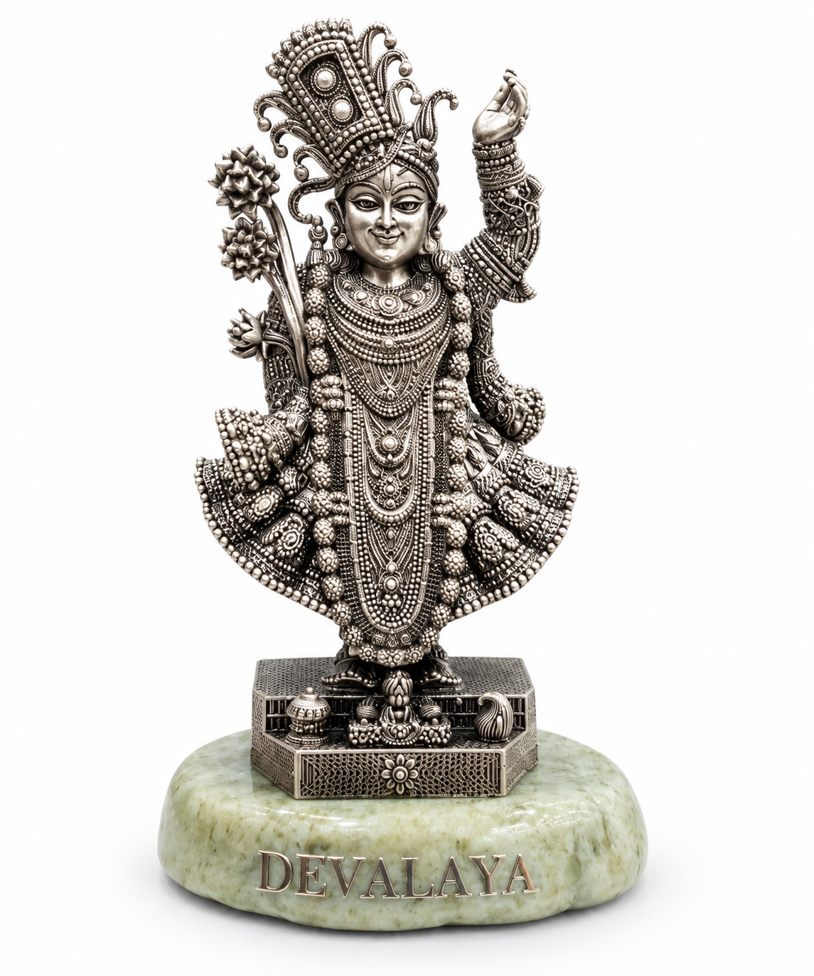 Devalaya Srinath Ji Idol | Antique Silver Finish Shrinathji Murti | Divine Home Temple & Spiritual Decor