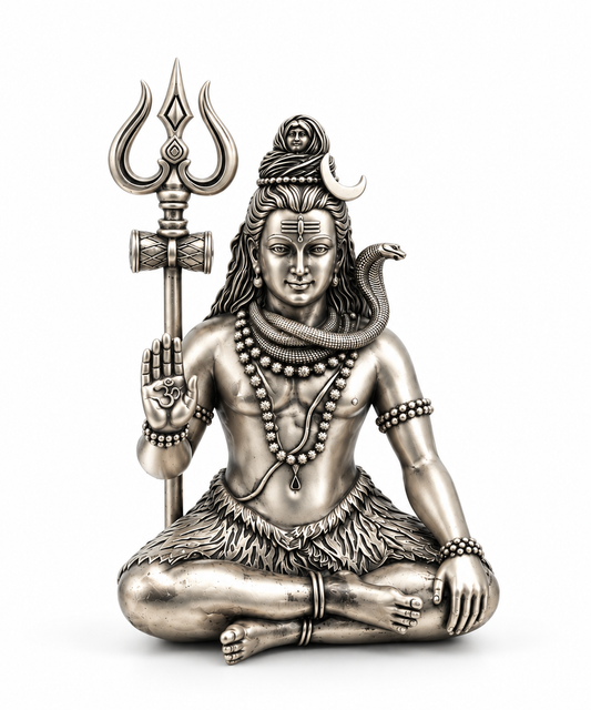 Lord Shiva Silver Idol with Trishul & Serpent | Antique Finish | Devalaya by Jewelestial