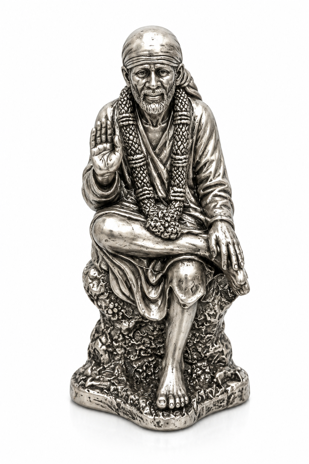 Sai Baba Silver Idol – Intricately Detailed Sai Baba Murti