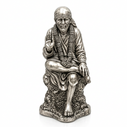 Sai Baba Silver Idol – Intricately Detailed Sai Baba Murti
