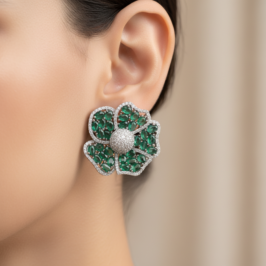 Emerald Bloom Stud Earrings