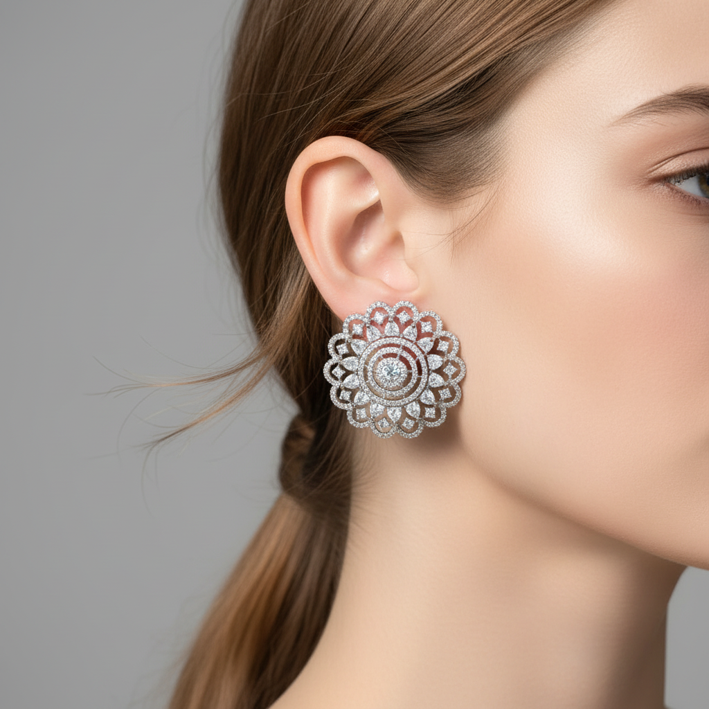 Diamond Blossom Stud Earrings