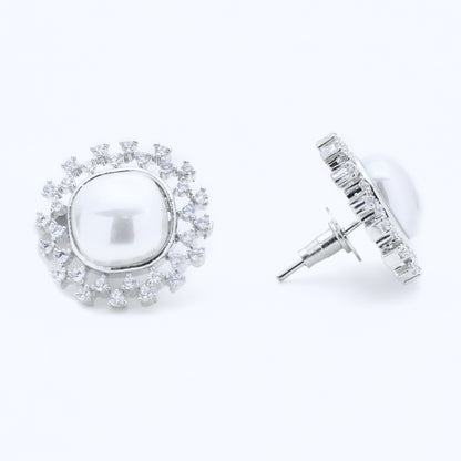 Lustrous Pearl & Diamond Halo Stud Earrings
