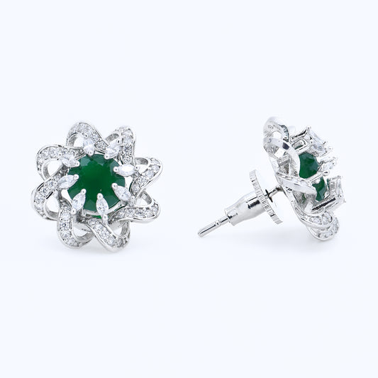 Emerald & Diamond Floral Stud Earrings
