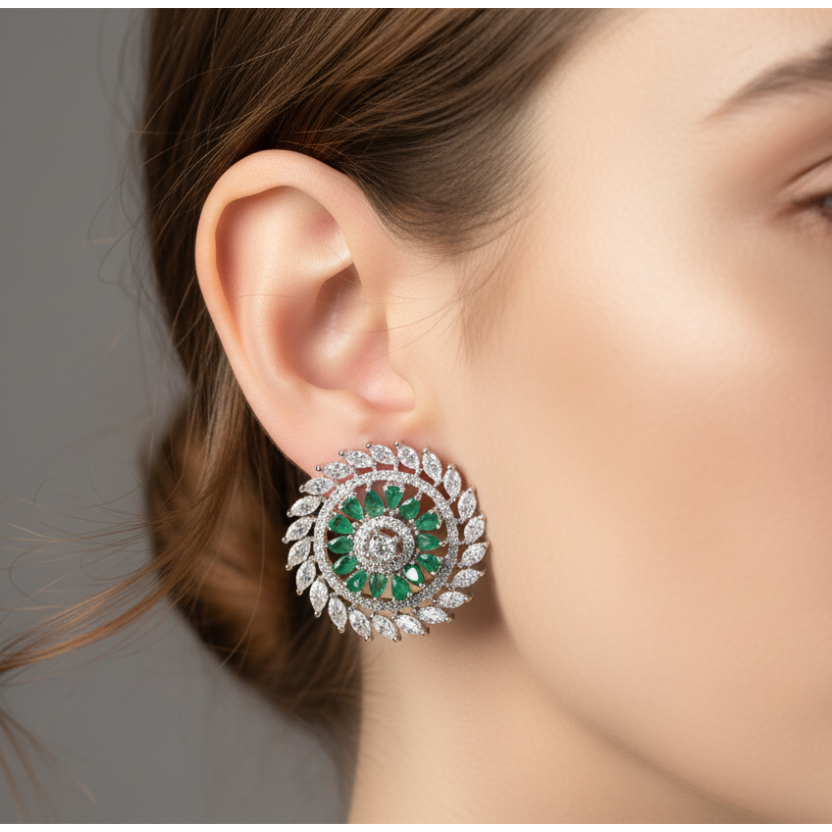 Emerald Sunburst Stud Earrings