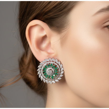 Emerald Sunburst Stud Earrings